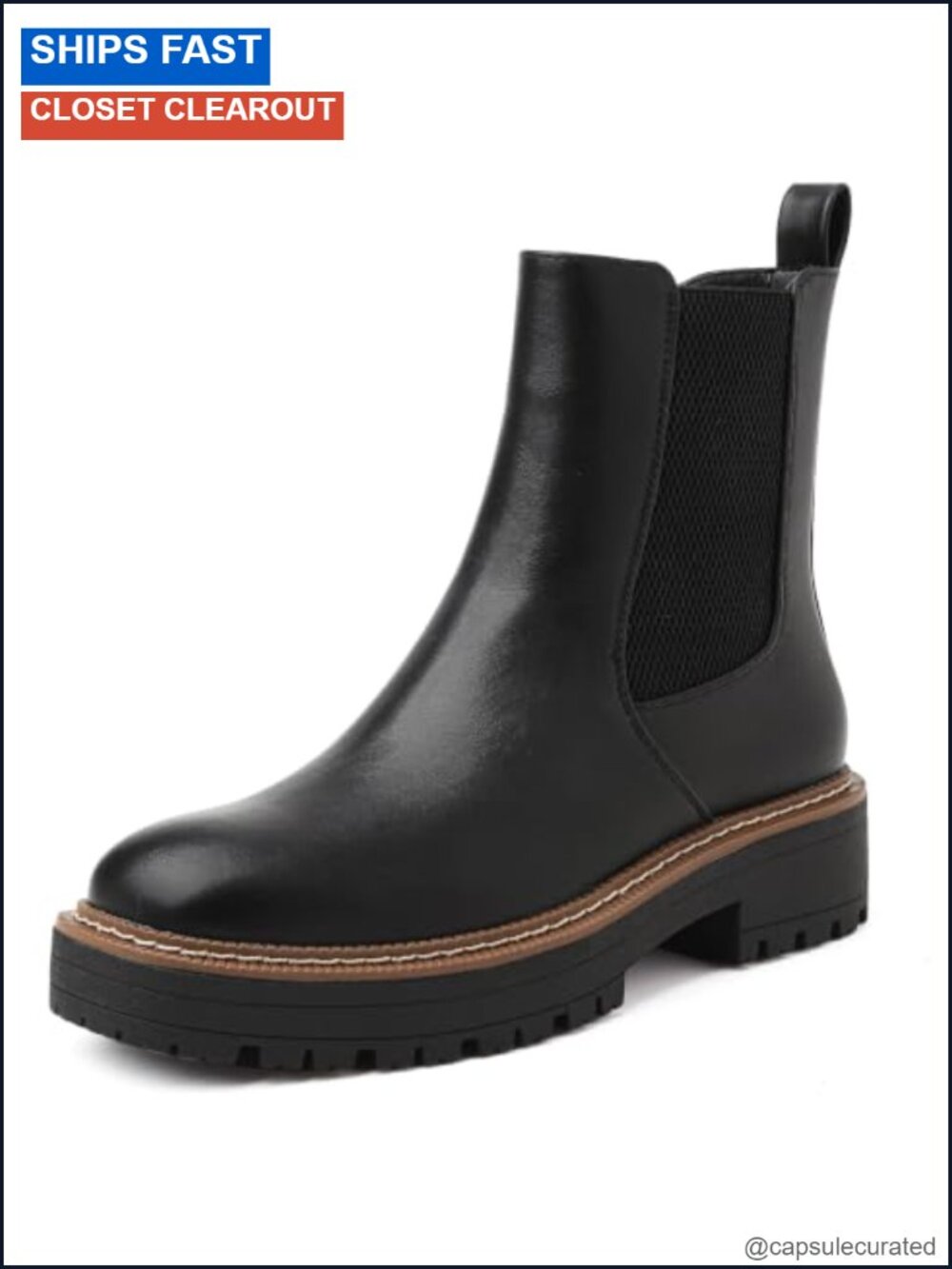 YESWIN Women's Chelsea Ankle Boots Chunky Slip-On Square Toe PU Faux Leather